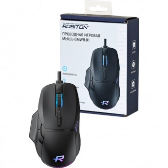 Компьютерная мышь ROBITON GMWR-01 игровая, проводная, 1200-3600DPI, 6кн+колесо, черный BL1