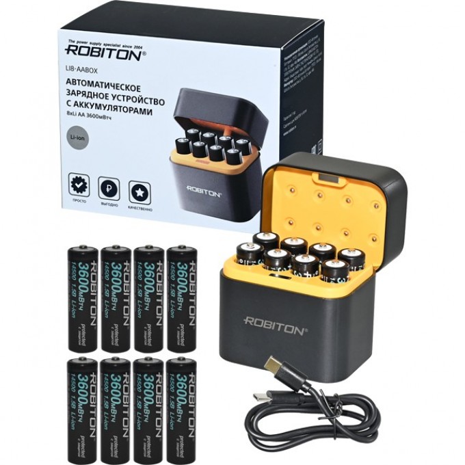 Зарядное устройство с аккумуляторами ROBITON Li8-AABOX + аккумуляторы 8*Li14500 (AA) 2200мАч 19876