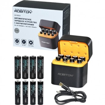 Зарядное устройство с аккумуляторами ROBITON Li4/4BOX + аккумуляторы 4*Li14500 (AA) 2200мАч/4*Li10440 (AAA) 736мАч