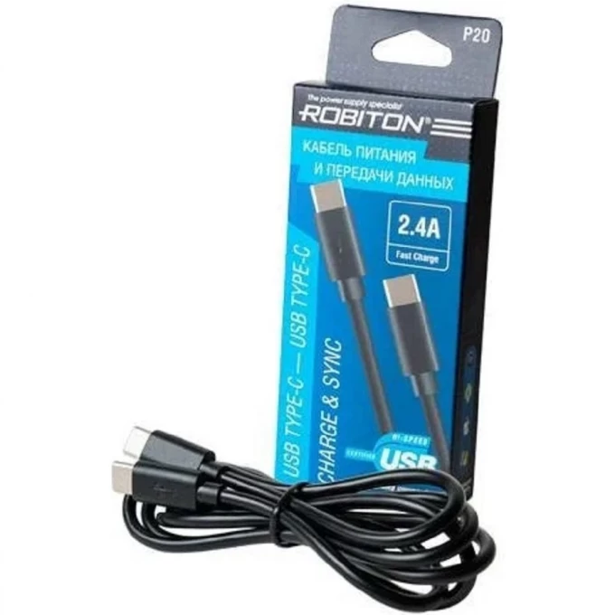 Кабель ROBITON P20 USB TYPE-C - USB TYPE-C, Charge&Sync, 1м черный BL1 17950 Кабель ROBITON P20 USB TYPE-C - USB TYPE-C, Charge&Sync, 1м черный BL1 17950